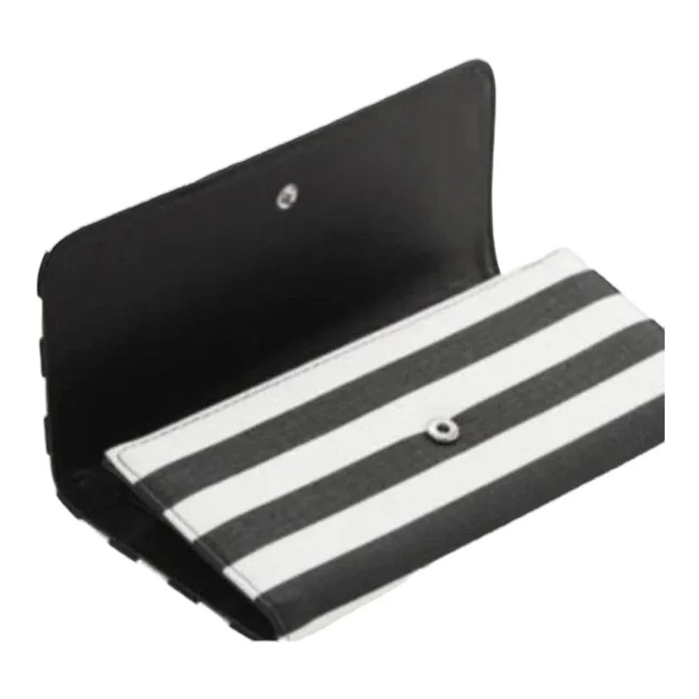 Kut From The Kloth Slim Tri Fold Wallet Black White Striped Vegan Modern‎ Chic